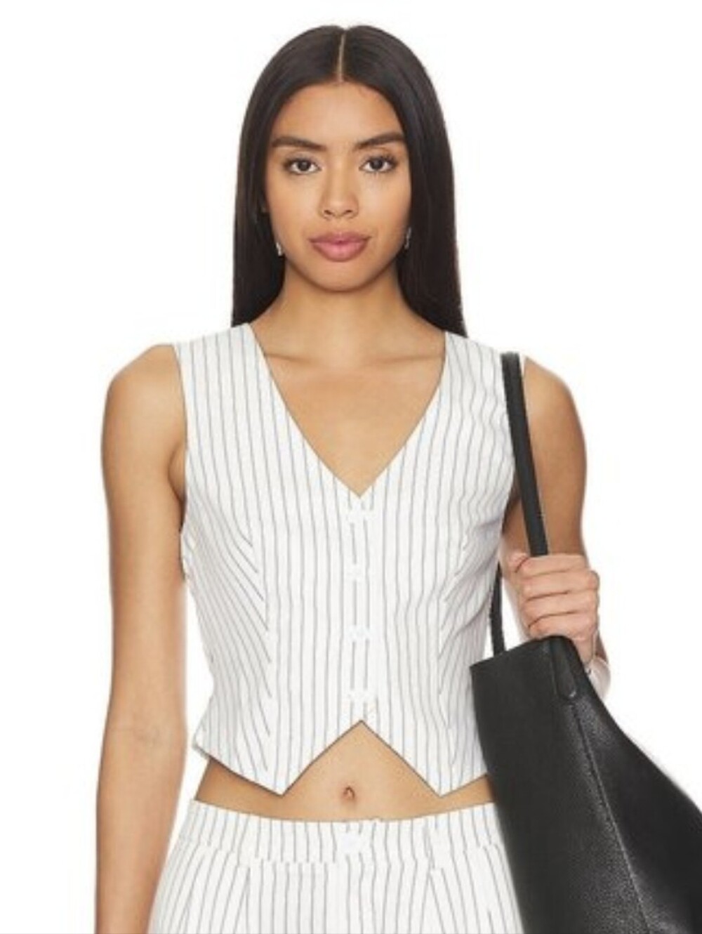 Jazmine White Stripe V-Neck Crop Vest XXS